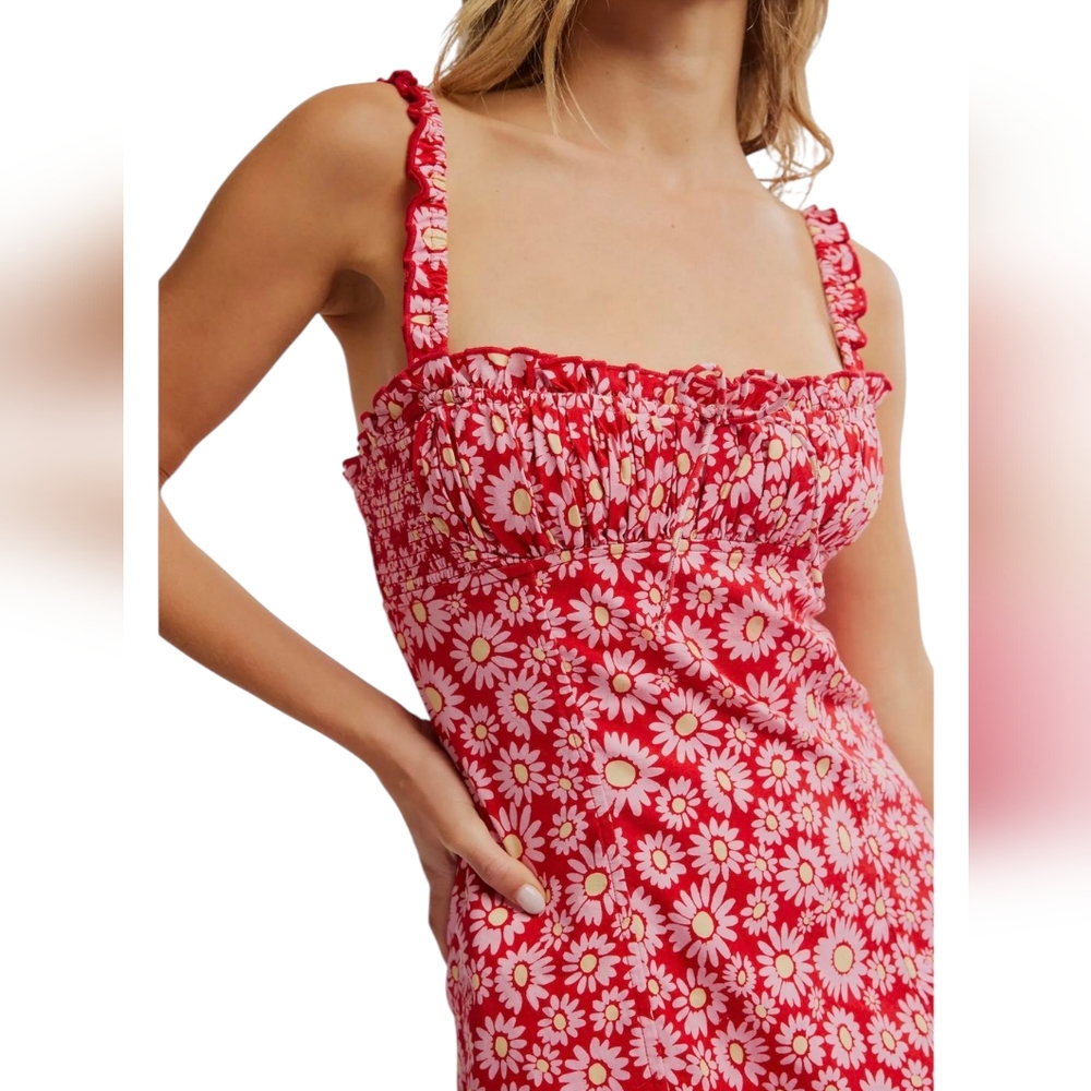 Free People Womens‎ Dress Lucinda Floral Midi Milkmaid Coquette Bloomcore Large - Picture 5 of 13